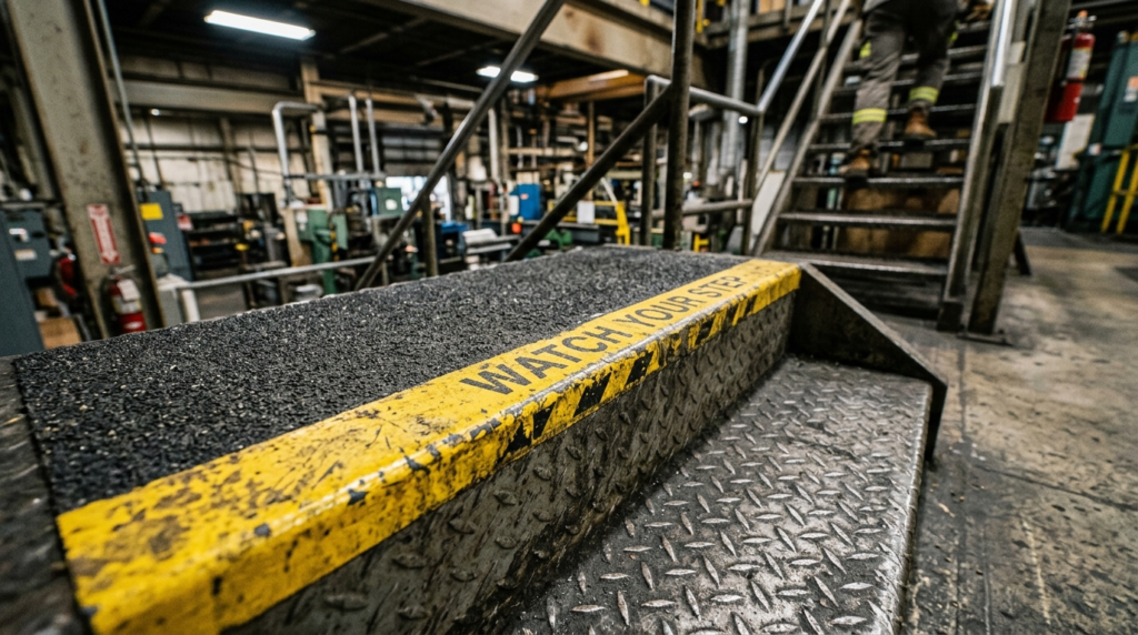 Close-up detail shot of industrial anti-slip flooring materi