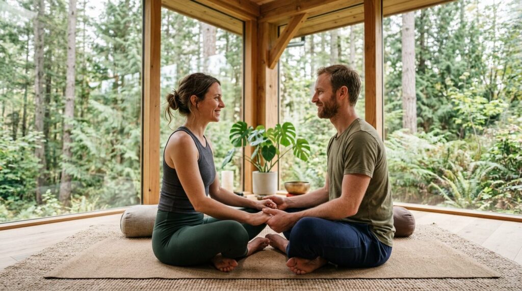 Professional lifestyle image of a couple sitting face-to-fac